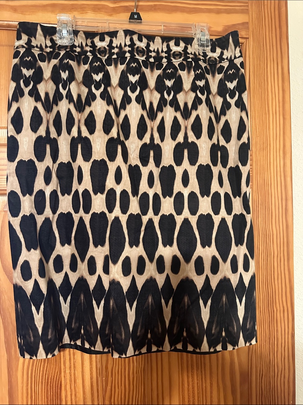 Womens Black and Tan Printed Pencil Skirt, Calvin Klein, 16